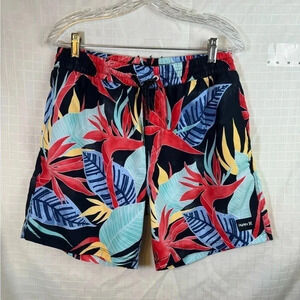 Men’s Size Medium Red And Black Tropical Lined Swim Shorts